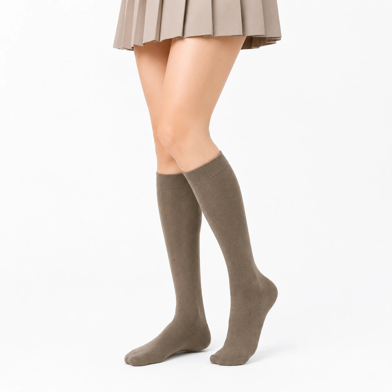 Calze al ginocchio 39-42 in maglia taupe - stile minimal per uso quotidiano