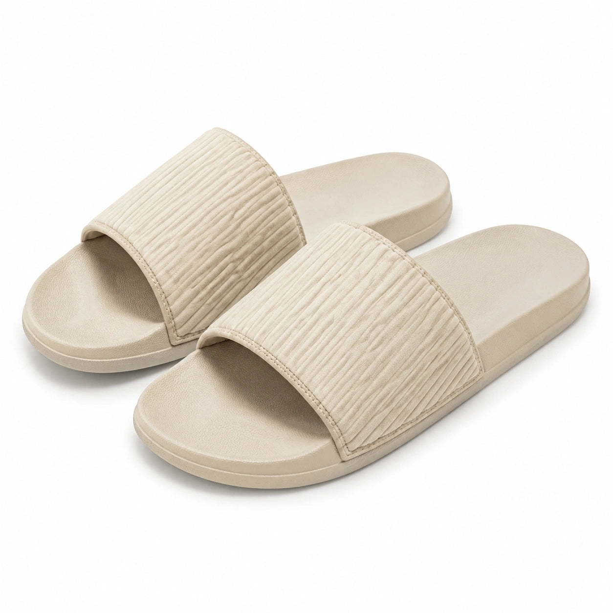 Ciabatte 38/39 beige in materiale sintetico con fascia plissettata