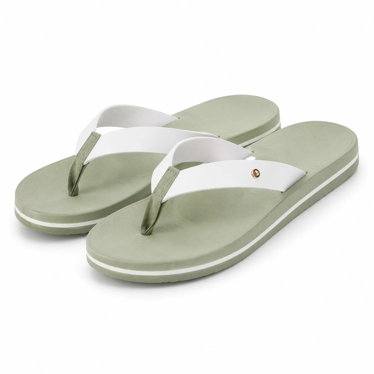 Infradito 38/39 in materiale sintetico verde salvia e bianco con suola leggera per tempo libero