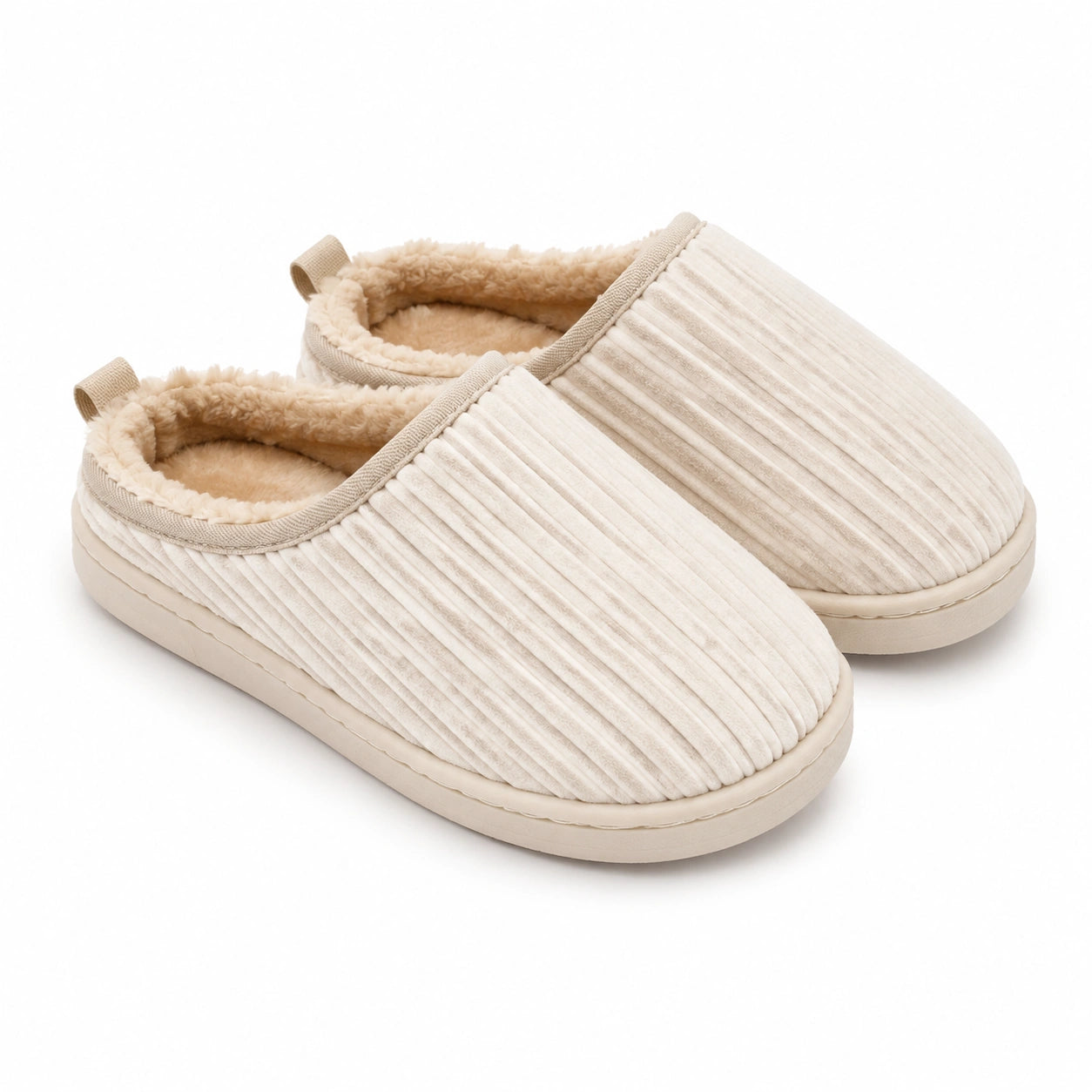 Pantofole da casa 42/43 in tessuto a coste color crema con fodera morbida