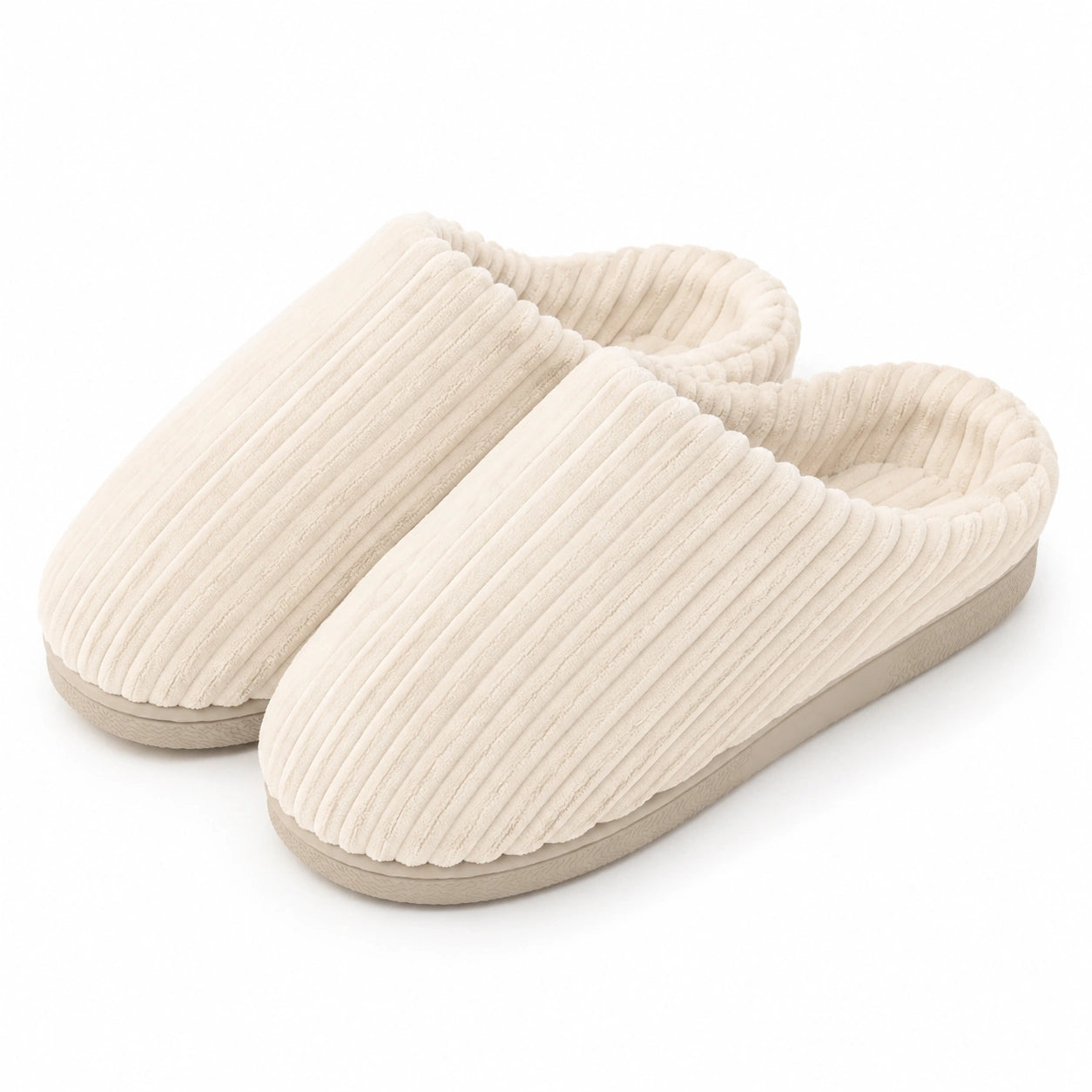 Pantofole da donna 38/39 in tessuto a coste beige - calzature da interno morbide
