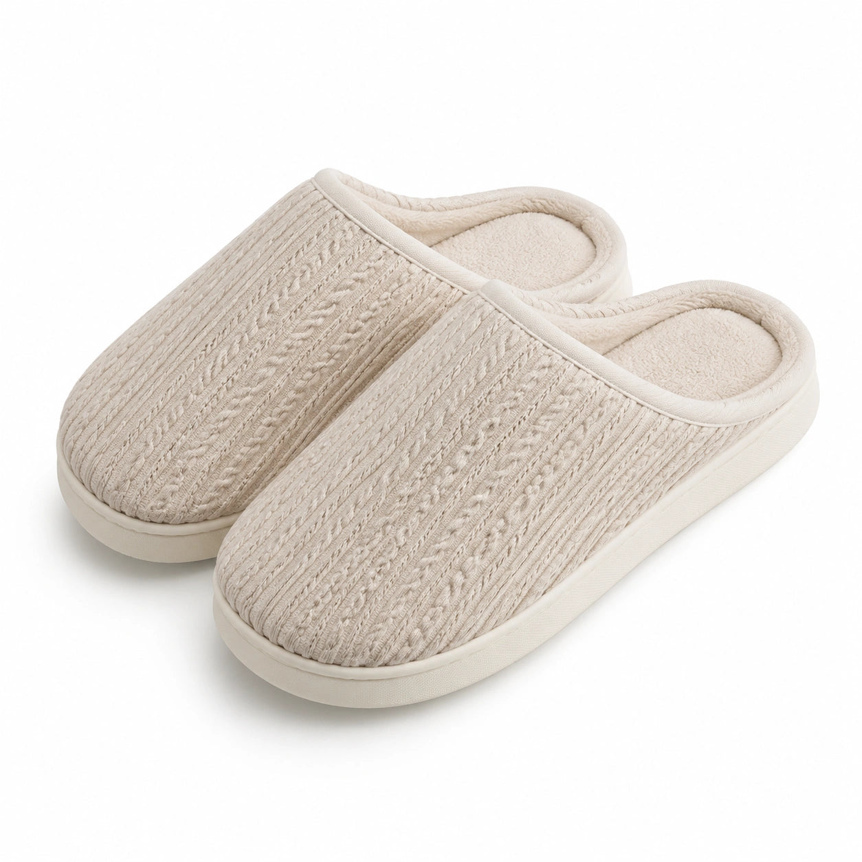 Pantofole da interno 40/41 in tessuto beige con suola antiscivolo