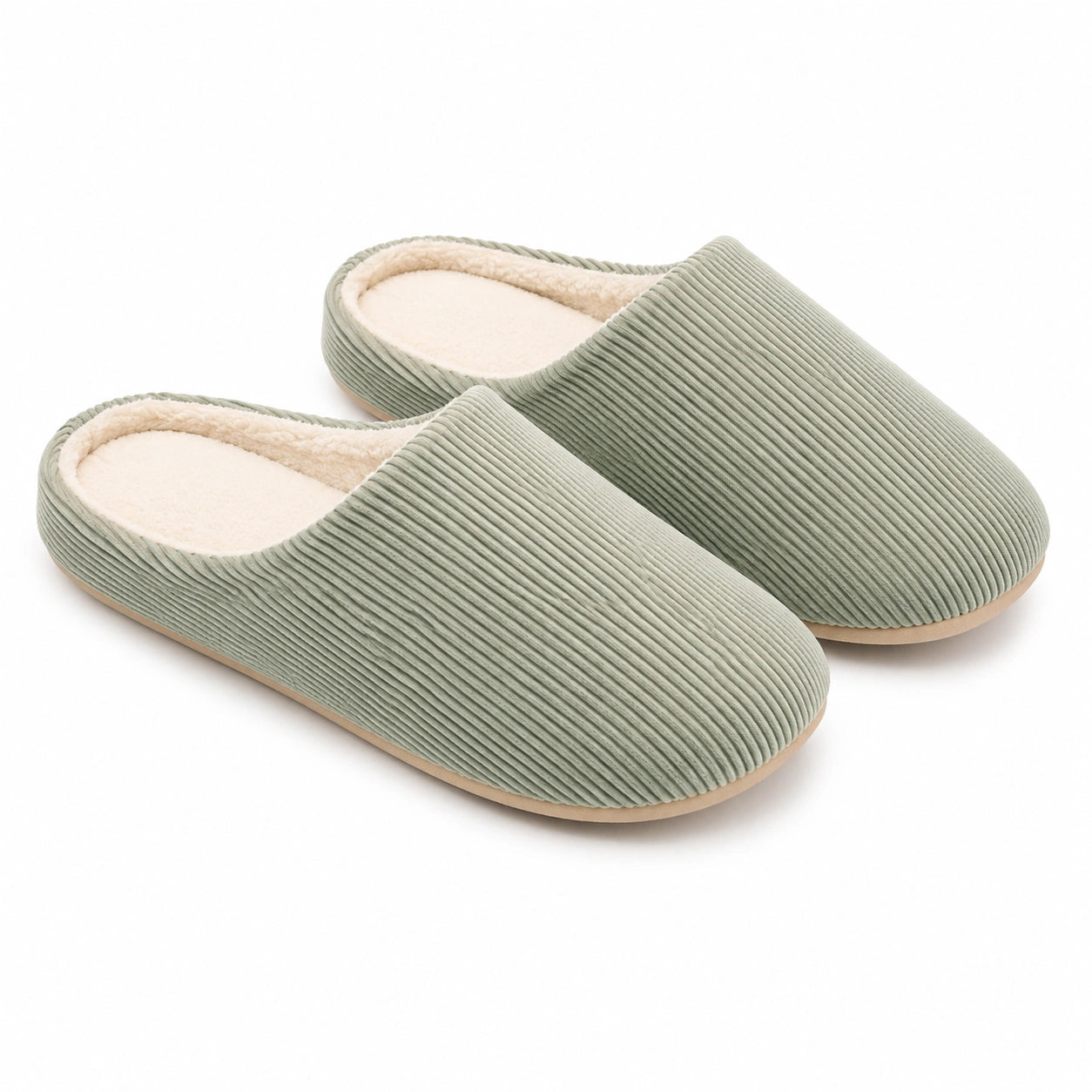 Pantofole da casa 42/43 in velluto a coste verde salvia con interno morbido